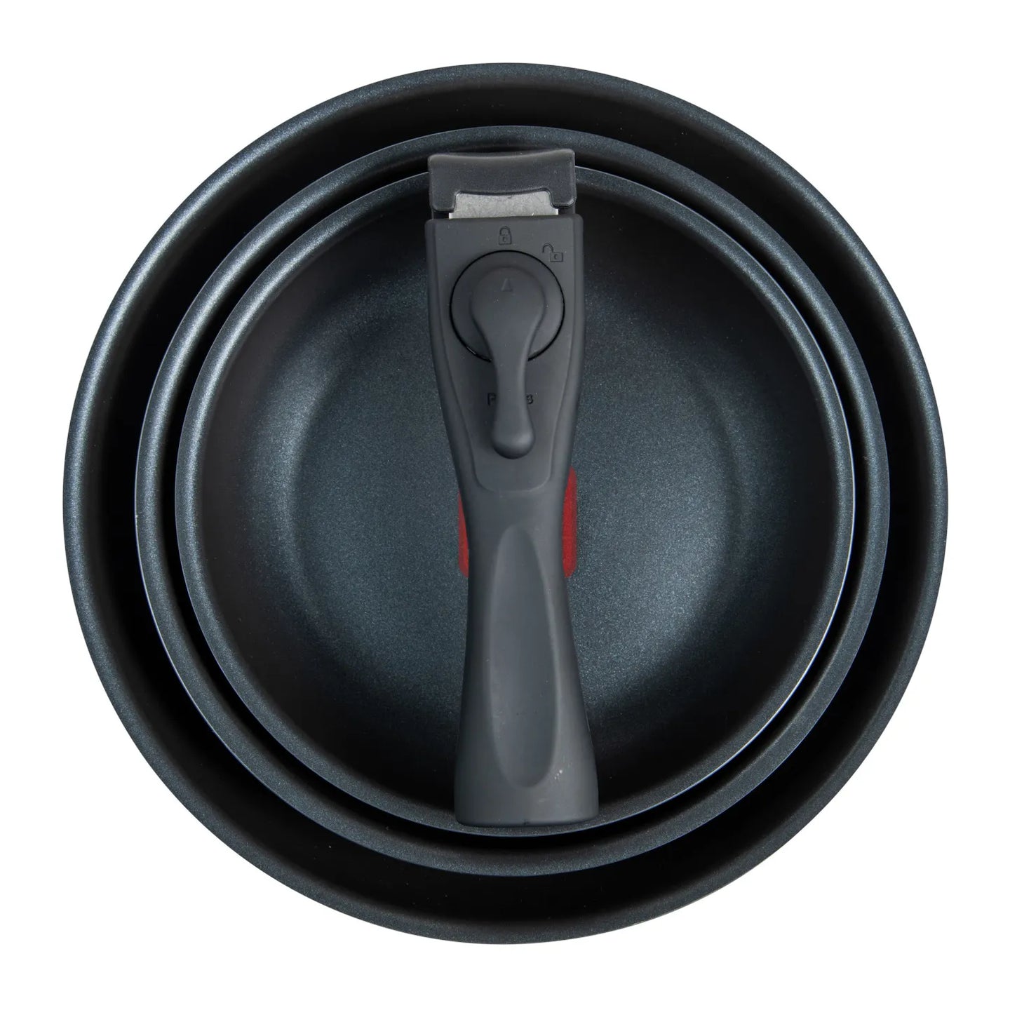 Juego de 3 sartenes con mango extraíble y tecnología heatdot Bergner de aluminio prensado - Click & Cook Save space & money